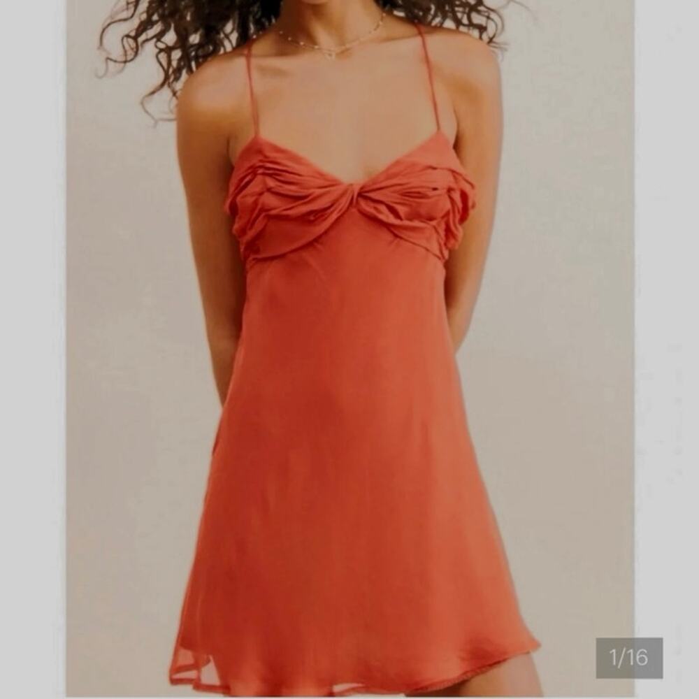 Anthropologie burnt orange mini slip dress sleeveless